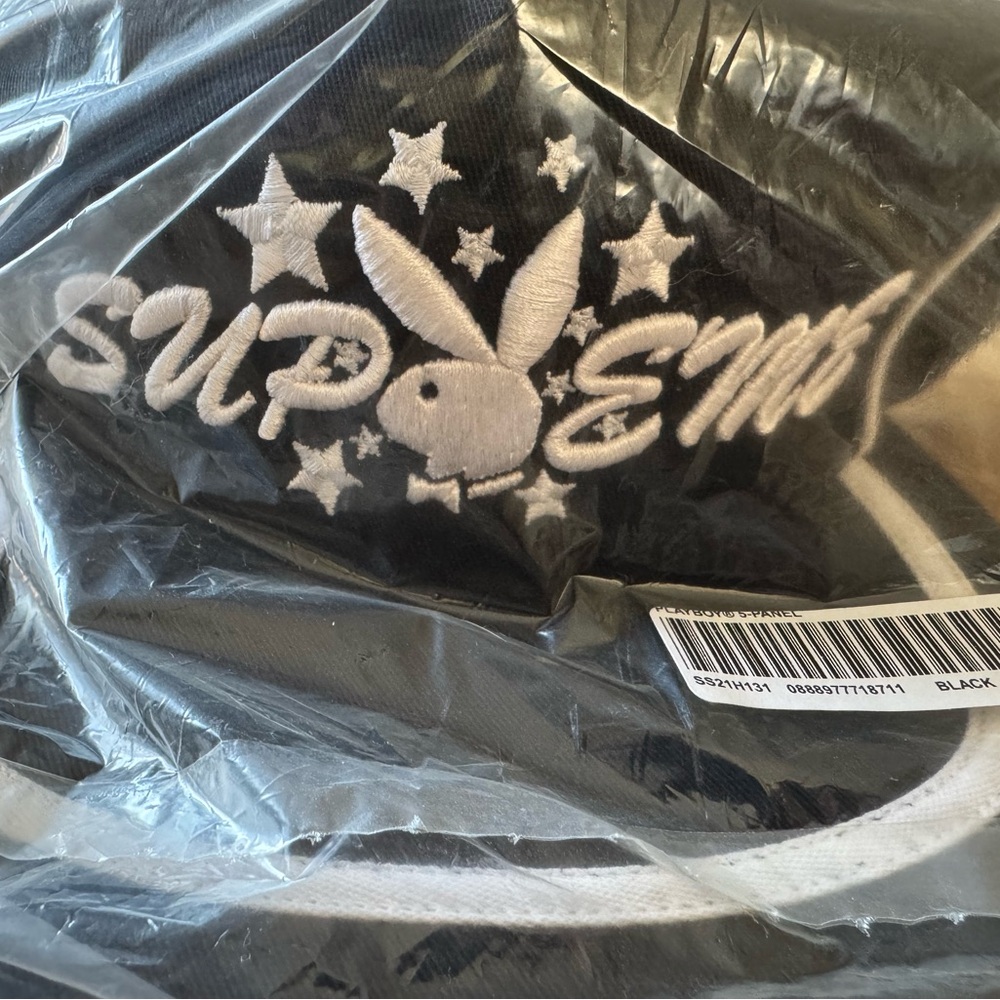 Black Supreme X playboy Hat with White Embroidery